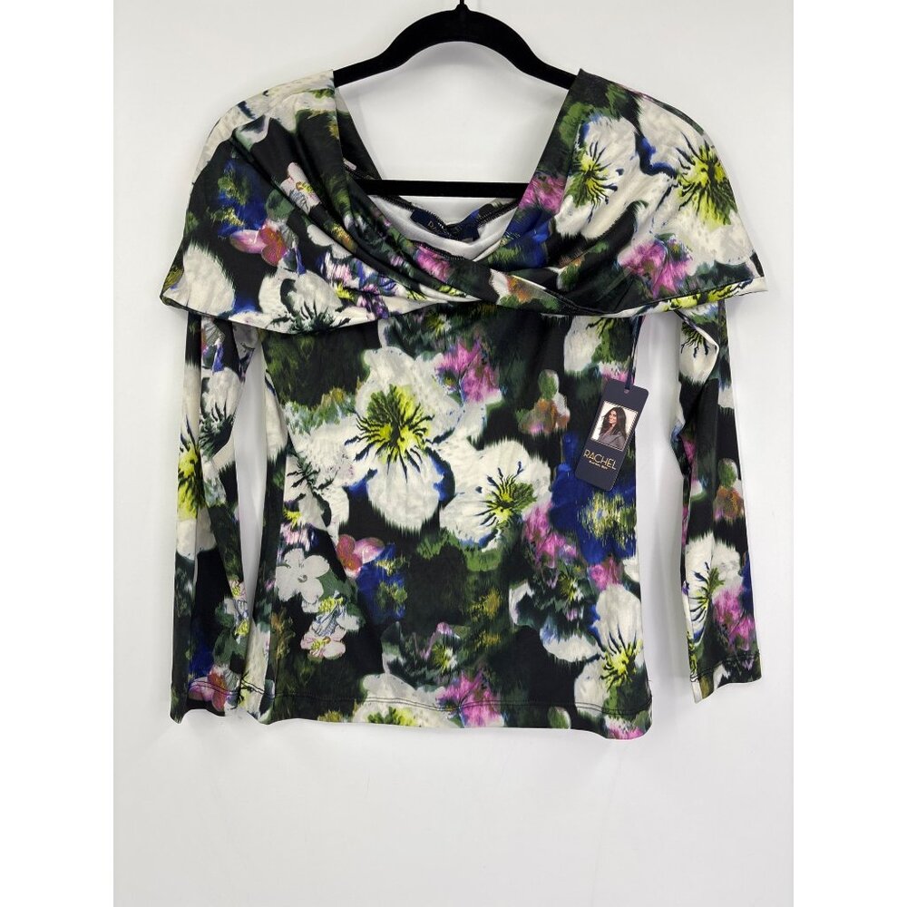 Rachel By Rachel Roy Floral On Off Shoulder Top Long Sleeve Black Small NEW